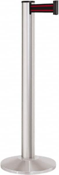 Lavi Industries - 40" High, 2-3/4" Pole Diam, Stanchion - 14" Base Diam, Dome Cast Iron Base, Satin Chrome (Color) Aluminum Post, 13' x 2" Tape, Single Line Tape - Caliber Tooling