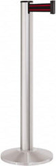 Lavi Industries - 40" High, 2-3/4" Pole Diam, Stanchion - 14" Base Diam, Dome Cast Iron Base, Satin Chrome (Color) Aluminum Post, 13' x 2" Tape, Single Line Tape - Caliber Tooling