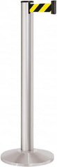 Lavi Industries - 40" High, 2-3/4" Pole Diam, Stanchion - 14" Base Diam, Dome Cast Iron Base, Satin Chrome (Color) Aluminum Post, 13' x 2" Tape, Single Line Tape - Caliber Tooling