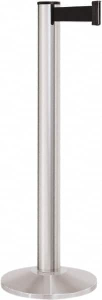 Lavi Industries - 40" High, 2-3/4" Pole Diam, Stanchion - 14" Base Diam, Dome Cast Iron Base, Satin Chrome (Color) Aluminum Post, 13' x 2" Tape, Single Line Tape - Caliber Tooling