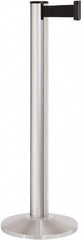 Lavi Industries - 40" High, 2-3/4" Pole Diam, Stanchion - 14" Base Diam, Dome Cast Iron Base, Satin Chrome (Color) Aluminum Post, 13' x 2" Tape, Single Line Tape - Caliber Tooling