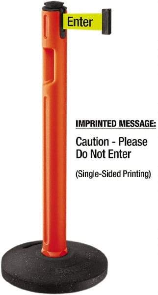 Lavi Industries - 38-1/4" High, 3-1/4" Pole Diam, Stanchion - 16" Base Diam, Dome Recycled Rubber Base, Orange Plastic Post, 12' x 2" Tape, Single Line Tape, For Outdoor Use - Caliber Tooling