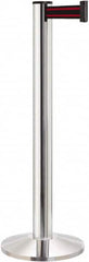 Lavi Industries - 40" High, 2-3/4" Pole Diam, Stanchion - 14" Base Diam, Dome Cast Iron Base, Polished Chrome (Color) Aluminum Post, 13' x 2" Tape, Single Line Tape - Caliber Tooling