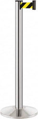 Lavi Industries - 40" High, 2-3/4" Pole Diam, Stanchion - 14" Base Diam, Dome Cast Iron Base, Polished Chrome (Color) Aluminum Post, 7' x 2" Tape, Single Line Tape - Caliber Tooling