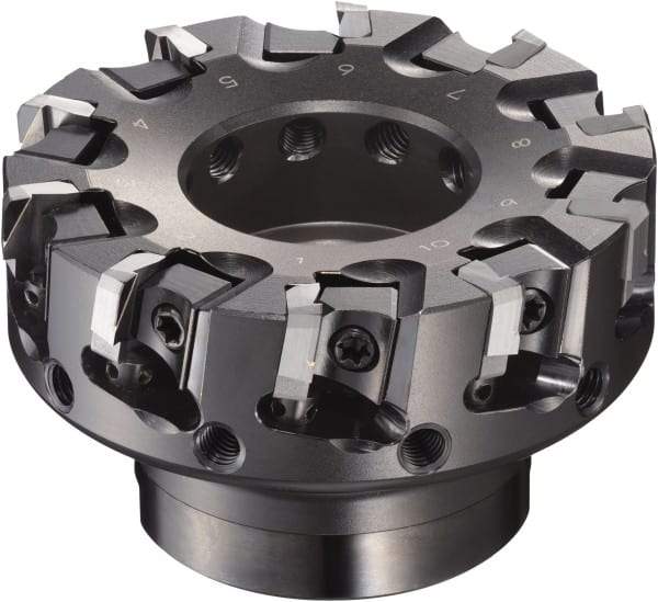 Sumitomo - 125mm Cut Diam, 15.9mm Arbor Hole, 63mm Max Depth of Cut, 90° Indexable Chamfer & Angle Face Mill - 10 Inserts, NF-LDEN Insert, Right Hand Cut, 10 Flutes, Through Coolant, Series HF - Caliber Tooling