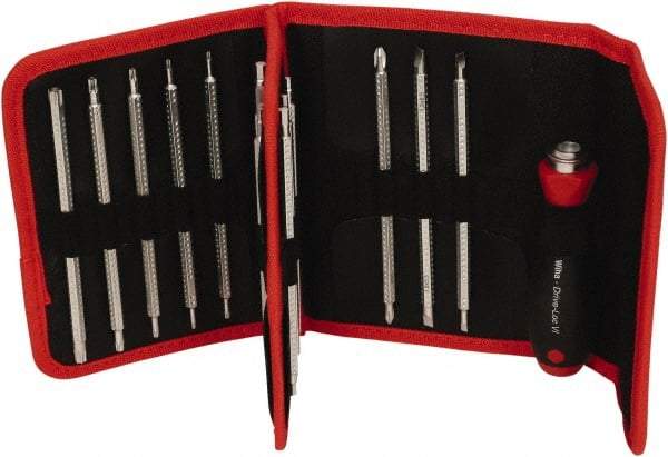 Wiha - 15 Piece, 4mm Drive Screwdriver Insert Torx Bit Set - #1 to #2 Phillips, 2 to 6mm Hex, T6 to T40 Torx, 3.5 to 4.5 & 5.5 to 6.5mm Slotted - Caliber Tooling