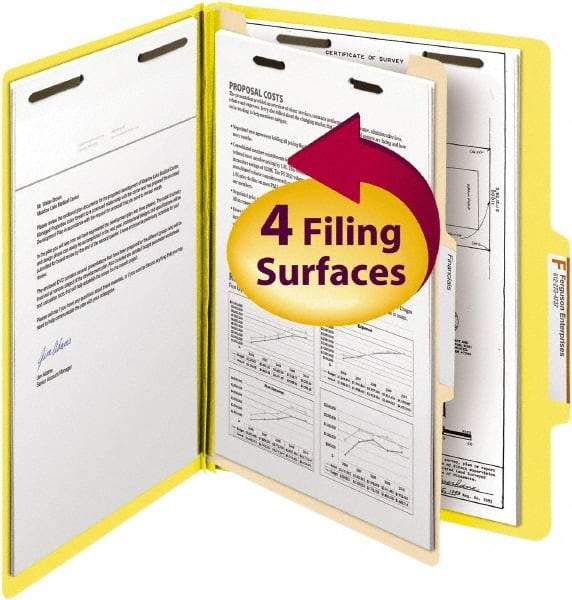 SMEAD - 8-1/2 x 11", Letter Size, Yellow, Classification Folders with Top Tab Fastener - 14 Point Stock, Right of Center Tab Cut Location - Caliber Tooling