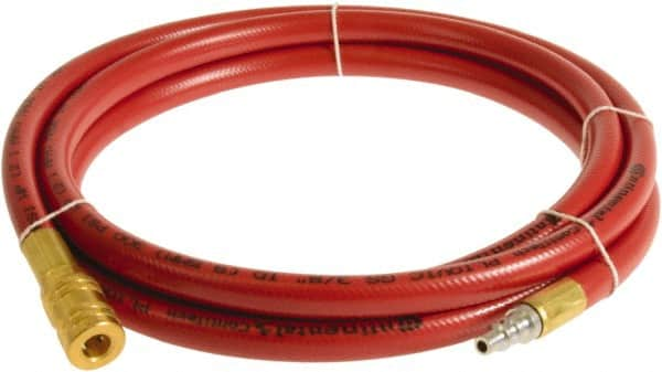 Continental ContiTech - 1/2" ID x 0.78" OD 5' Long Multipurpose Air Hose - Industrial Interchange Safety Coupler x Male Plug Ends, 300 Working psi, -10 to 158°F, 1/2" Fitting, Red - Caliber Tooling