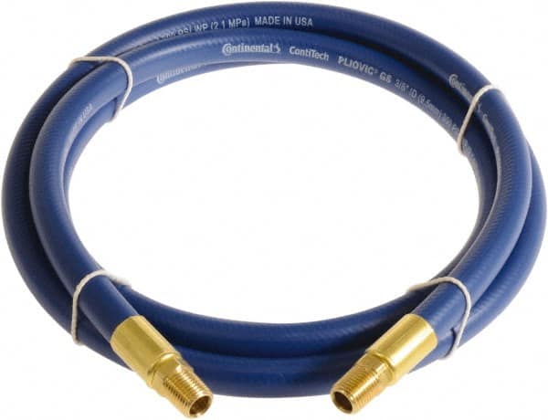 Continental ContiTech - 3/8" ID x 0.6" OD 3' Long Multipurpose Air Hose - MNPT x MNPT Ends, 300 Working psi, -10 to 158°F, 1/4" Fitting, Blue - Caliber Tooling