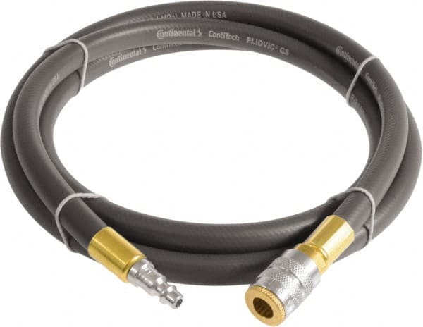 Continental ContiTech - 3/4" ID x 1.11" OD 20' Long Multipurpose Air Hose - Industrial Interchange Safety Coupler x Male Plug Ends, 250 Working psi, -10 to 158°F, 3/4" Fitting, Gray - Caliber Tooling