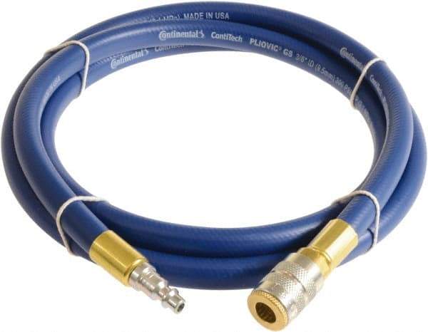 Continental ContiTech - 1/4" ID x 0.45" OD 5' Long Multipurpose Air Hose - Industrial Interchange Safety Coupler x Male Plug Ends, 300 Working psi, -10 to 158°F, 1/4" Fitting, Blue - Caliber Tooling