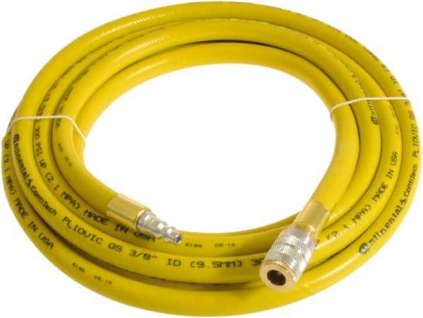 Continental ContiTech - 1/4" ID x 0.45" OD 20' Long Multipurpose Air Hose - Industrial Interchange Safety Coupler x Male Plug Ends, 300 Working psi, -10 to 158°F, 1/4" Fitting, Yellow - Caliber Tooling