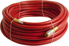 Continental ContiTech - 3/8" ID x 0.6" OD 50' Long Multipurpose Air Hose - Industrial Interchange Safety Coupler x Male Plug Ends, 300 Working psi, -10 to 158°F, 1/4" Fitting, Red - Caliber Tooling