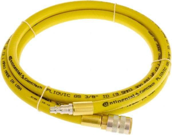 Continental ContiTech - 1/4" ID x 0.45" OD 5' Long Multipurpose Air Hose - Industrial Interchange Safety Coupler x Male Plug Ends, 300 Working psi, -10 to 158°F, 1/4" Fitting, Yellow - Caliber Tooling