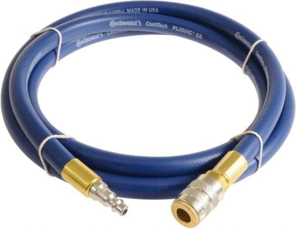 Continental ContiTech - 3/4" ID x 1.11" OD 10' Long Multipurpose Air Hose - Industrial Interchange Safety Coupler x Male Plug Ends, 250 Working psi, -10 to 158°F, 3/4" Fitting, Blue - Caliber Tooling