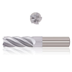 ‎3/4″ Dia. × 3/4″ Shank × 1-5/8″ DOC × 4″ OAL, Exxtral Silver, 5 Flute, 35° Helix, Straight, External, Bullnose, Solid End Mill - Exact Industrial Supply