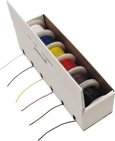 Made in USA - 20 AWG, 10 Strand, 25' OAL, Tinned Copper Hook Up Wire - Black, White, Red, Green, Blue & Yellow PVC Jacket - Caliber Tooling