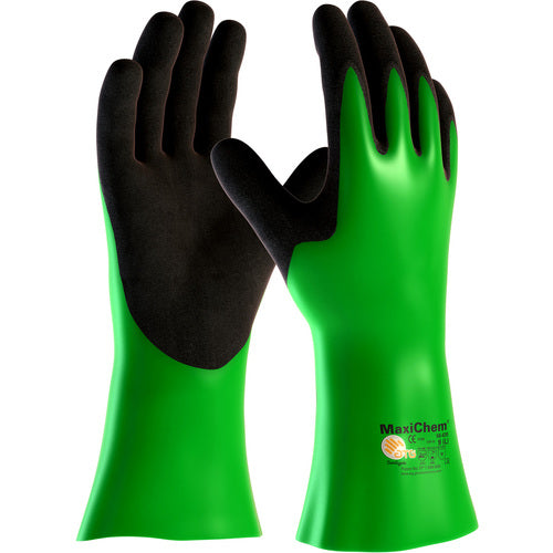 ‎56-635/M Coated Supported Gloves - MaxiChem - Nylon/Lycra Liner - Green/ Black Nitrile Blnd - Full Coat - 14 In.