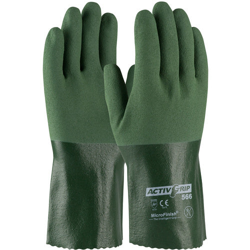 ‎56-AG566/L Coated Supported Gloves - ActivGrip Supported - 13G Cotton - Green Nitrile MicroFinish Grip 12″L