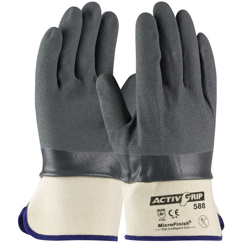 ‎56-AG588/L Coated Supported Gloves - ActivGrip Supported - 15G Cotton - Gray Nitrile MicroFinish - Safe Cuff - Exact Industrial Supply