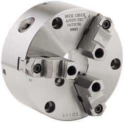 Buck Chuck Company - 3 Jaws, 10" Diam, Self Centering Manual Lathe Chuck - Front Mount, Adjustable, Reversible, 3,000 Max RPM, 3.23" Through Hole Diam, Forged Steel - Caliber Tooling