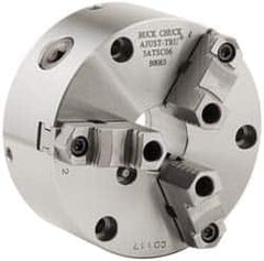 Buck Chuck Company - 3 Jaws, 12" Diam, Self Centering Manual Lathe Chuck - Front Mount, Adjustable, Reversible, 2,300 Max RPM, 4.14" Through Hole Diam, Forged Steel - Caliber Tooling