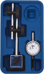 Fowler - 0.001" Graduation, 1" Max Meas, 0-100 Dial Reading, Dial Indicator & Base Kit - 2.3" Base Length x 2" Base Width x 1.8" Base Height, 2-1/4" Dial Diam - Caliber Tooling