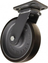 Hamilton - 8" Diam x 2" Wide x 9-1/2" OAH Top Plate Mount Swivel Caster - Polyurethane Mold onto Cast Iron Center, 1,950 Lb Capacity, Sealed Precision Ball Bearing, 4 x 5" Plate - Caliber Tooling