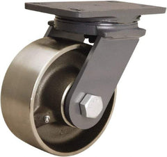 Hamilton - 6" Diam x 2-1/2" Wide x 7-3/4" OAH Top Plate Mount Swivel Caster - Forged Steel, 2,400 Lb Capacity, Tapered Roller Bearing, 4-1/2 x 6-1/2" Plate - Caliber Tooling