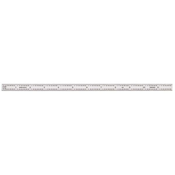 12″ Long, 1/100, 1/64, 1/50, 1/32″ Graduation, Flexible Steel Rule 16R Graduation Style, 1/2″ Wide, Silver, Satin Chrome Finish