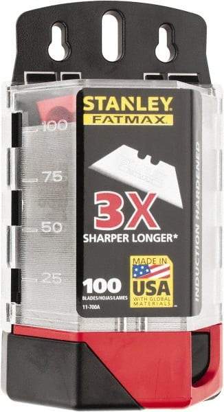 Stanley - 100 Piece High Carbon Steel Utility Knife Blade - 2-7/16" OAL, 0.024" Blade Thickness - Caliber Tooling