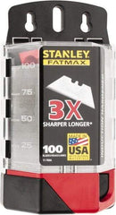 Stanley - 100 Piece High Carbon Steel Utility Knife Blade - 2-7/16" OAL, 0.024" Blade Thickness - Caliber Tooling