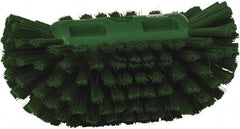 Vikan - 1-1/2" Bristle Length, Polyester Utility Scrub Brush - 5-1/2" Wide Head, 8" OAL, European Threaded Handle, Green, Polypropylene Block - Caliber Tooling