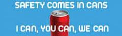 NMC - Safety Comes in Cans - I Can, You Can, We Can, 60 Inch Long x 36 Inch High, Safety Banner - Polyethylene, English, Printed on 1 Side - Caliber Tooling