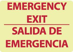 NMC - Emergency Exit, Plastic Exit Sign - 14" Wide x 10" High, English/Spanish, Glow-in-the-Dark - Caliber Tooling