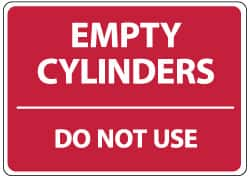 NMC - "Empty Cylinders - Do Not Use", 10" Long x 14" Wide, Pressure-Sensitive Vinyl Safety Sign - Rectangle, 0.004" Thick, Use for Accident Prevention - Caliber Tooling