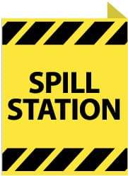 NMC - "Spill Station", 10" Long x 8" Wide, Rigid Plastic Safety Sign - Rectangle, 0.05" Thick, Use for Restroom, Janitorial & Housekeeping - Caliber Tooling