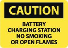 NMC - "Caution - Battery Charging Station - No Smoking or Open Flames", 7" Long x 10" Wide, Aluminum Safety Sign - Rectangle, 0.04" Thick, Use for Accident Prevention - Caliber Tooling