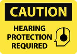 NMC - "Caution - Hearing Protection Required", 7" Long x 10" Wide, Aluminum Safety Sign - Rectangle, 0.04" Thick, Use for Accident Prevention - Caliber Tooling