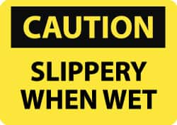 NMC - "Caution - Slippery When Wet", 7" Long x 10" Wide, Aluminum Safety Sign - Rectangle, 0.04" Thick, Use for Accident Prevention - Caliber Tooling