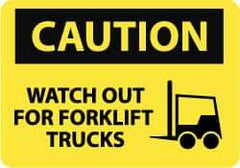 NMC - "Caution - Watch Out for Fork Lift Trucks", 7" Long x 10" Wide, Aluminum Safety Sign - Rectangle, 0.04" Thick, Use for Accident Prevention - Caliber Tooling