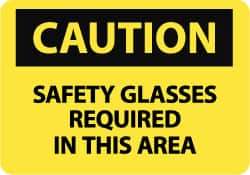 NMC - "Caution - Safety Glasses Required in This Area", 10" Long x 14" Wide, Aluminum Safety Sign - Rectangle, 0.04" Thick, Use for Accident Prevention - Caliber Tooling