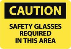 NMC - "Caution - Safety Glasses Required in This Area", 10" Long x 14" Wide, Rigid Plastic Safety Sign - Rectangle, 0.05" Thick, Use for Accident Prevention - Caliber Tooling