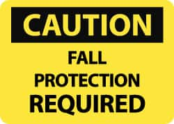 NMC - "Caution - Fall Protection Required", 10" Long x 14" Wide, Rigid Plastic Safety Sign - Rectangle, 0.05" Thick, Use for Accident Prevention - Caliber Tooling