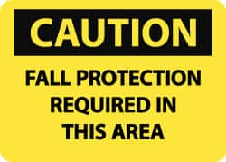 NMC - "Caution - Fall Protection Required in This Area", 10" Long x 14" Wide, Aluminum Safety Sign - Rectangle, 0.04" Thick, Use for Accident Prevention - Caliber Tooling