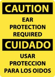 NMC - "Caution - Ear Protection Required", 14" Long x 10" Wide, Rigid Plastic Safety Sign - Rectangle, 0.05" Thick, Use for Accident Prevention - Caliber Tooling