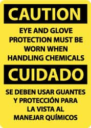 NMC - "Caution - Eye and Glove Protection Must Be Worn When Handling Chemicals", 14" Long x 10" Wide, Pressure-Sensitive Vinyl Safety Sign - Rectangle, 0.004" Thick, Use for Accident Prevention - Caliber Tooling