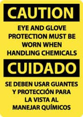 NMC - "Caution - Eye and Glove Protection Must Be Worn When Handling Chemicals", 14" Long x 10" Wide, Pressure-Sensitive Vinyl Safety Sign - Rectangle, 0.004" Thick, Use for Accident Prevention - Caliber Tooling