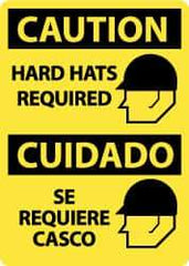 NMC - "Caution - Hard Hats Required", 14" Long x 10" Wide, Rigid Plastic Safety Sign - Rectangle, 0.05" Thick, Use for Accident Prevention - Caliber Tooling