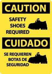 NMC - "Caution - Safety Shoes Required", 14" Long x 10" Wide, Pressure-Sensitive Vinyl Safety Sign - Rectangle, 0.004" Thick, Use for Accident Prevention - Caliber Tooling